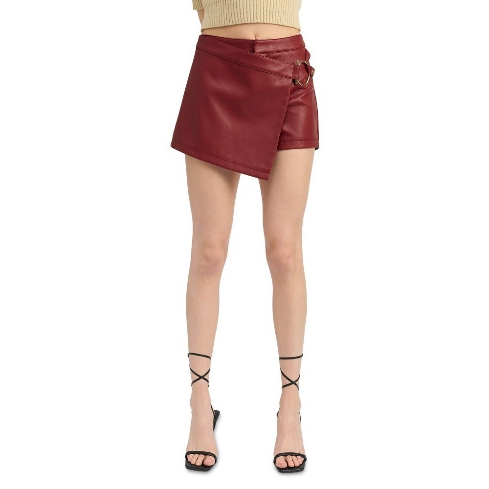 Women Edgy Asymmetrical Wrap Skort Small Buckle Streetwear Faux Leather Punk Y2K
